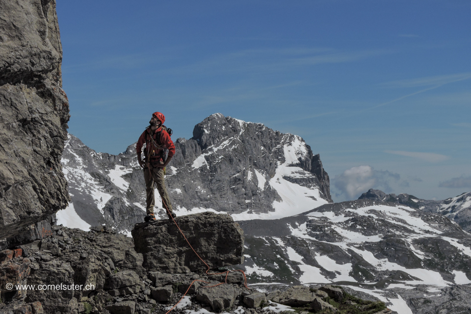 Martin im Band, im Hintergrund der Bös Fulen 2802m >>mehr,