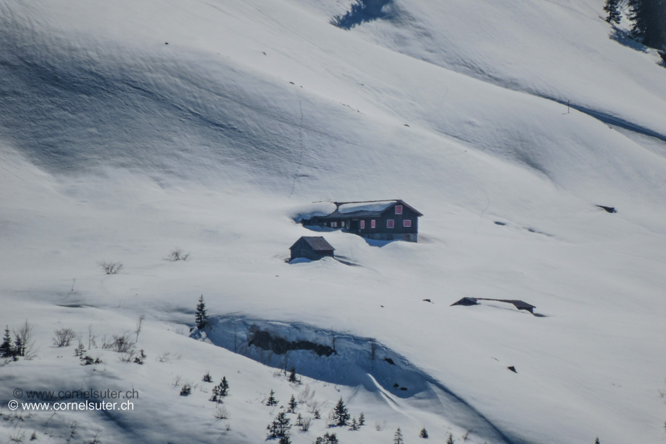 Unsere Alp Rotenbalm 1504m noch im tiefen Winterschlaf.