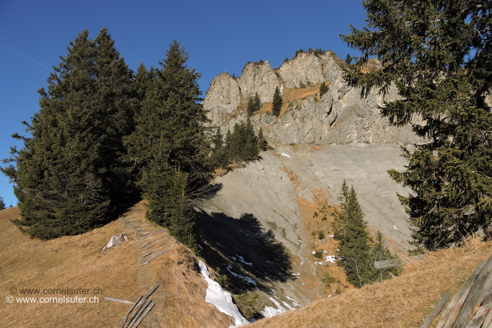 Dann erfolgt der direkte Aufstieg zum Firstspitz 1624m, das 2te Couloir rechts am Gipfelkreuz.