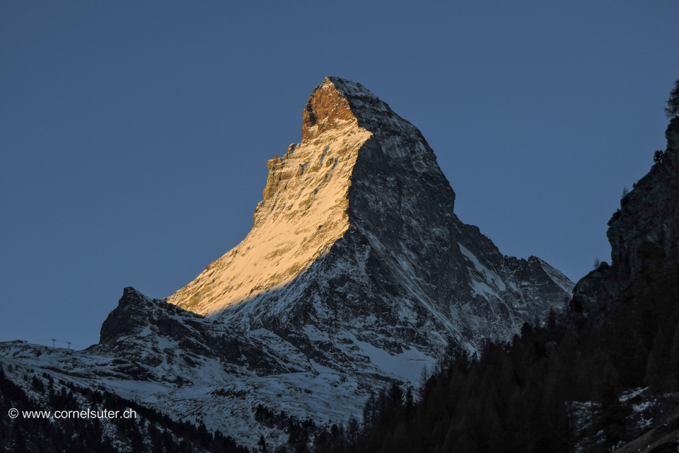 Angekommen in Zermatt, Sicht zum Matterhorn 4478m