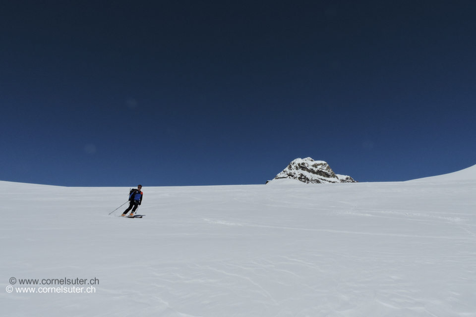 Schönen Sulzschnee in der Abfahrt auf dem Kranzbergfirn zum Grossen Aletschfirn.