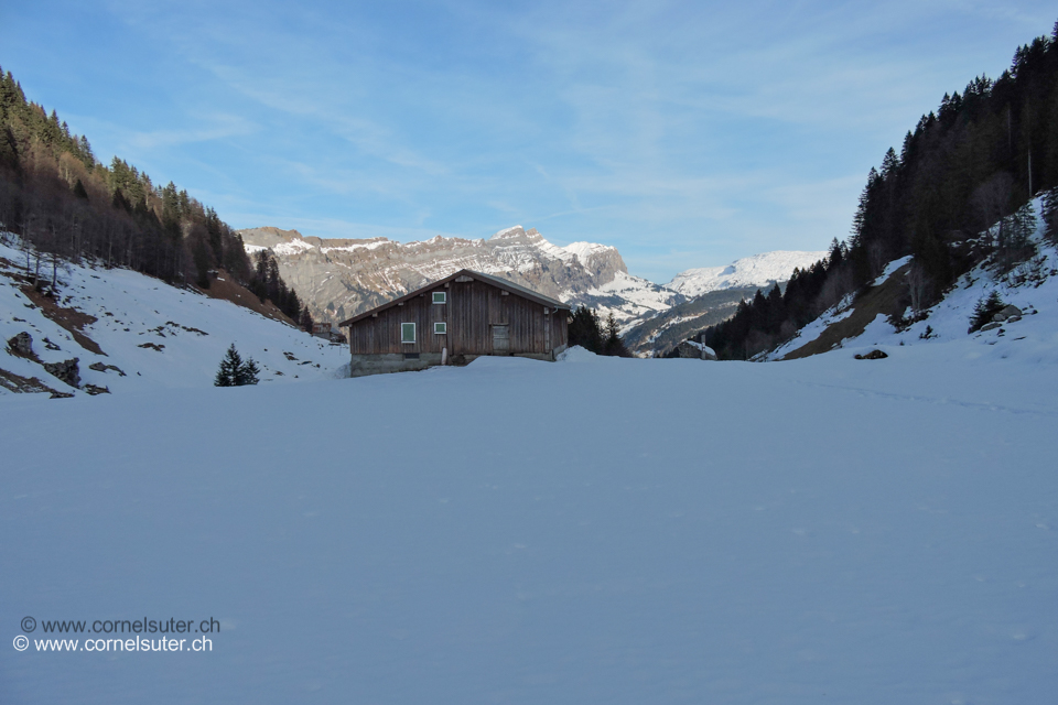 .. und vorbei an unserer unteren Alp Grindsblacken 1193m, im Hintergrund der Heuberig mit Twäränä (Silberen)