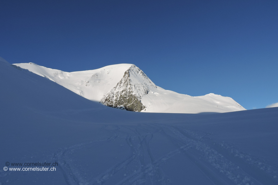Das Gwächtenhorn 3420m bereits in der Sonne.