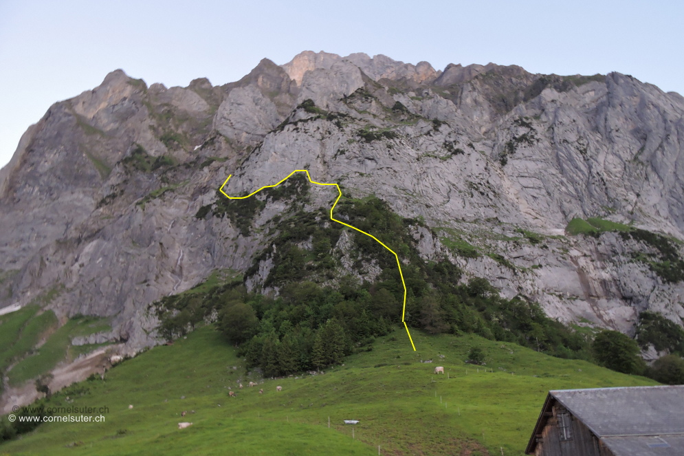 Ab dem Gitschenberg, der Einstieg zur Gitschen Ostflanken Route.