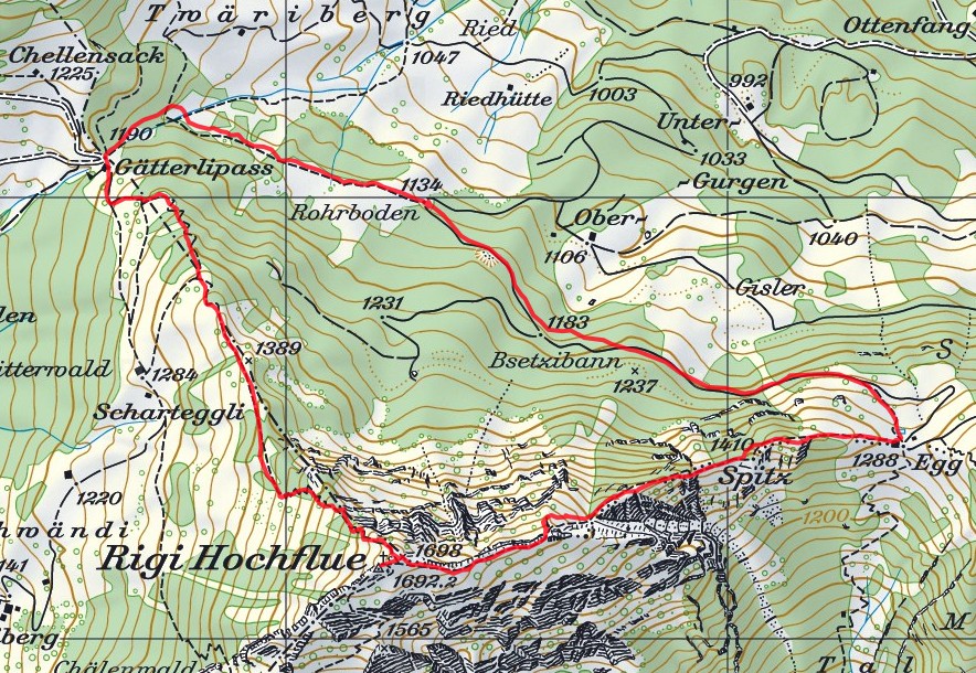 20.April 2016 : Rohrboden 1134m - via Egg - Rigi-Hochflue 1698m = 564hm
