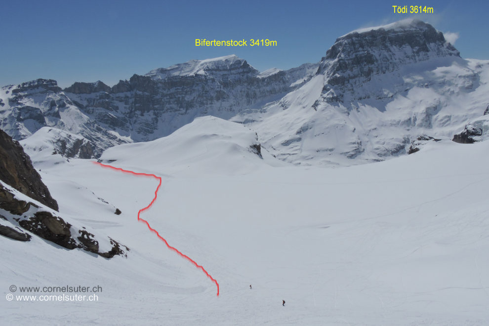 Bereits in Westlicher Richtung hinunter gefahren zum Gemsfaiernjoch 2846m (Klick, Karte) und ca die Route zur Beggilücke 2536m