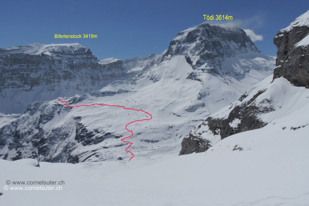 Angekommen bei der Beggilücke 2536m (Klick, Karte) Abfahrt durch die Beggenen nach Ober Sand, anschliessend Aufstieg.