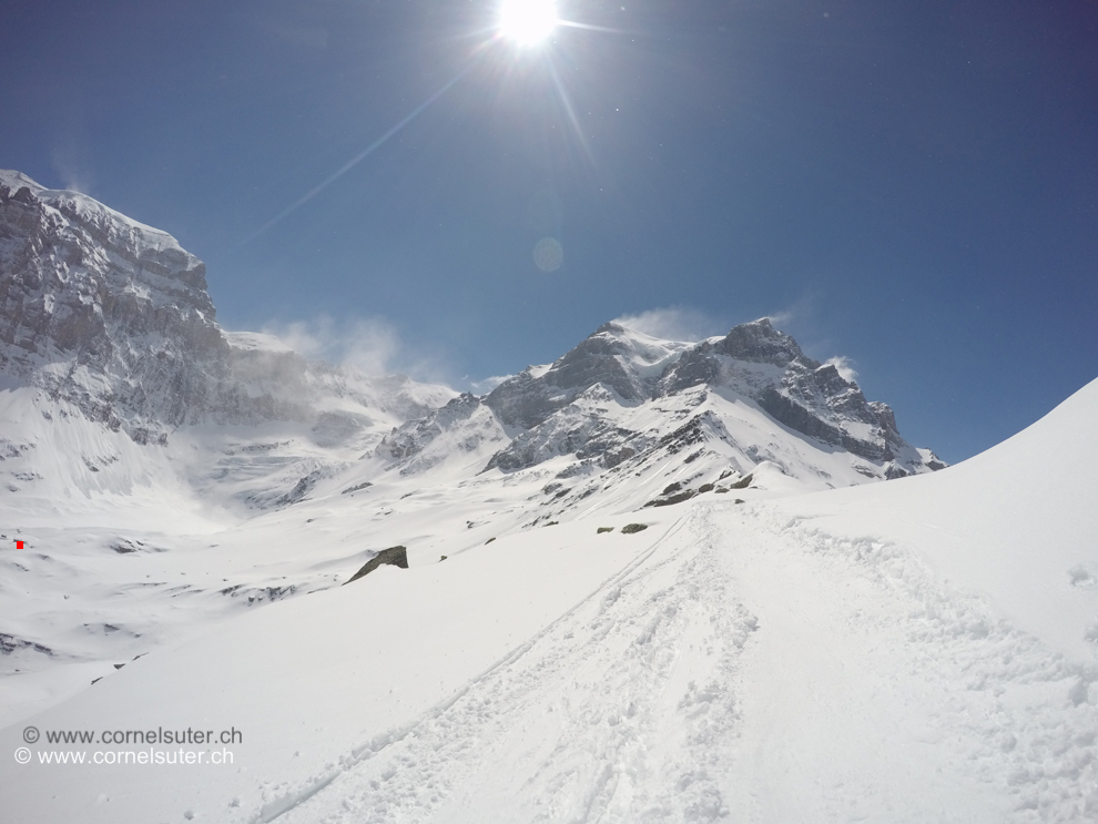 Angekommen beim Ochsenkopf (Klick, Karte) sicht links zur Fridolinshütte 2109m. (Bild von Philipp)