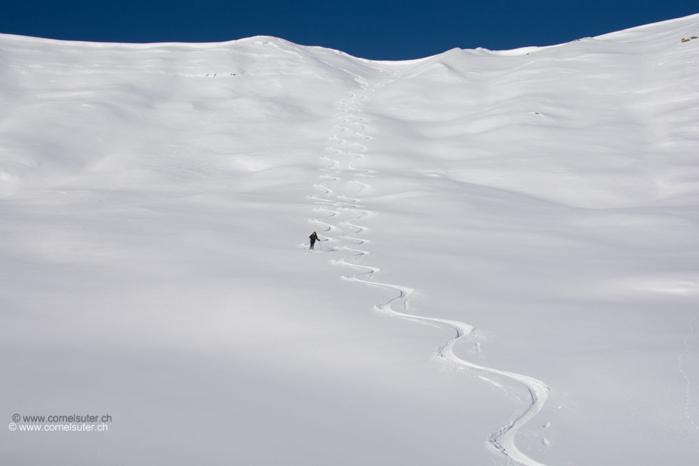 Pulverschnee Abfahrt vom Mattner First.