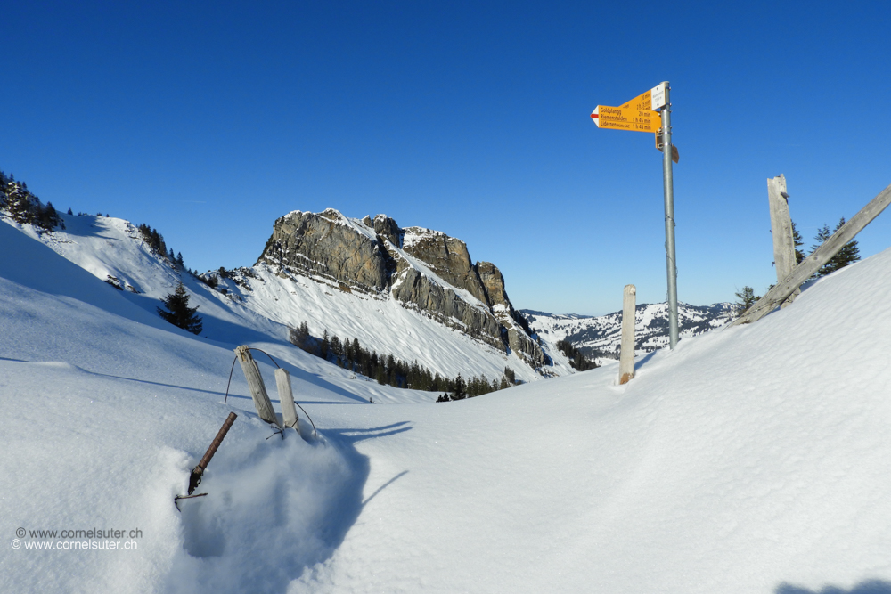 Ankunft beim Wannentritt 1595m (Karte) Sicht zum Planggstock 1759m