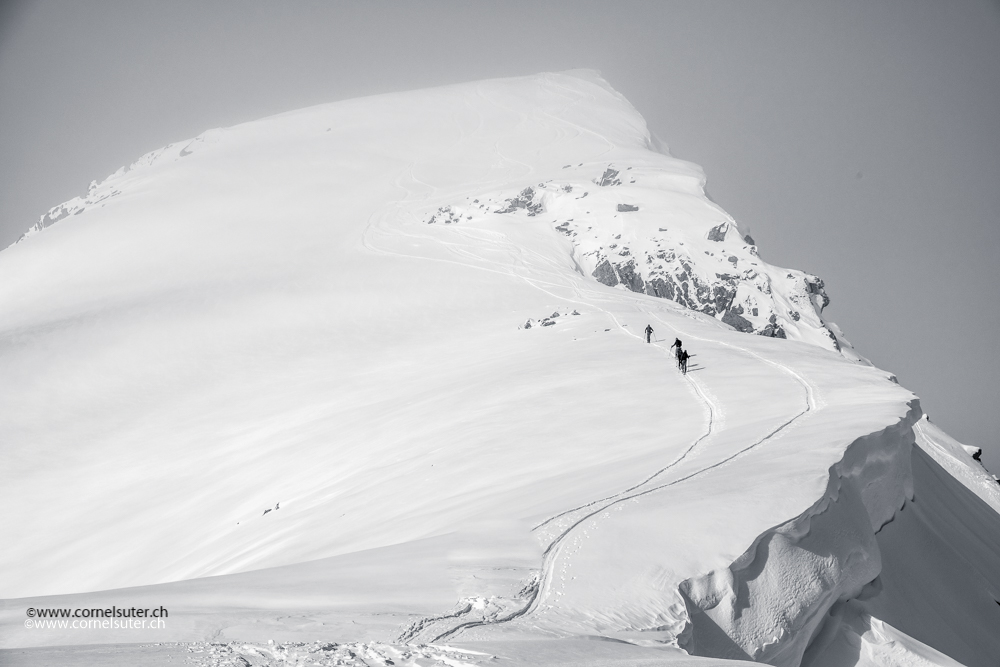 Wir sind am aufstieg im Gipfelhang des Brudelhorn (Bild von T. Ferrazzini)