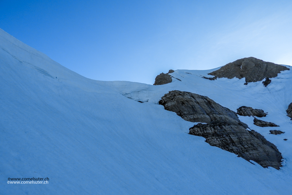 Viel Schnee am Ausstieg.