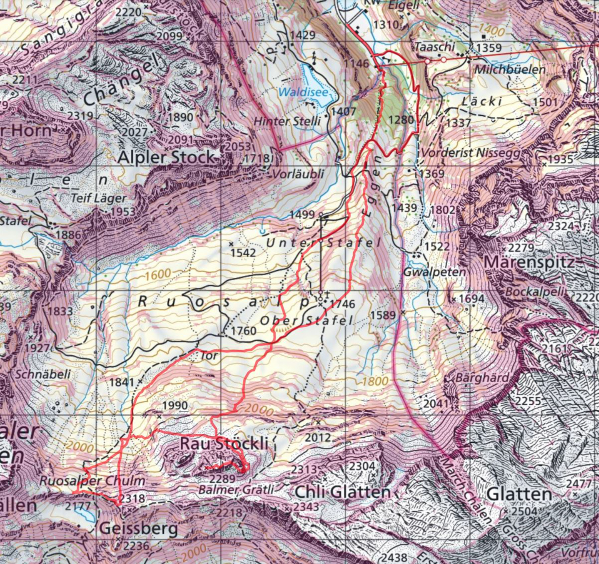 Diese Route wurde am Tourentag mit dem Satmap Active 20  aufgezeichnet und bezieht sich auf die damalige Situation (Wetter, Gelände, Gruppe etc.)				  