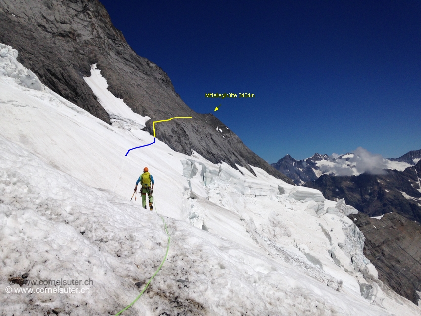 Auf dem Gletscher und ca die Route. (Bild von Martin)