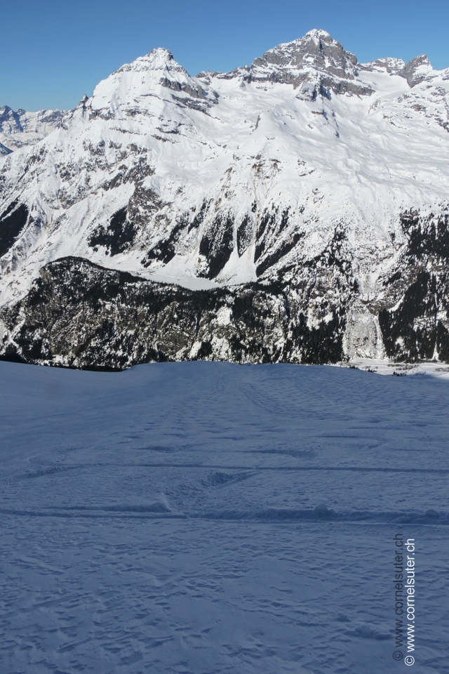 Das sind die Legändären Gemsplanggen, es herrschten perfekte Verhältnisse noch viel Pulverschnee angetroffen, auch da wieder ca 600 Höhenmeter Abfahrt aber in gleichmässig geneigtem Gelände.