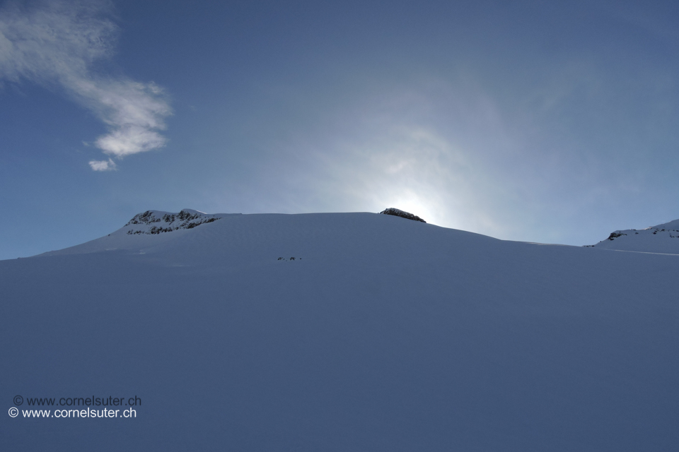 Der Gipfelhang des Sustenhorn, noch nicht gespurt, keine Spuren, wir waren die ersten.