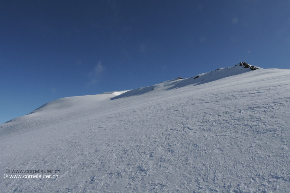 Am Aufstieg im Gipfelhang, das Sustenhorn 3503m in Sicht.