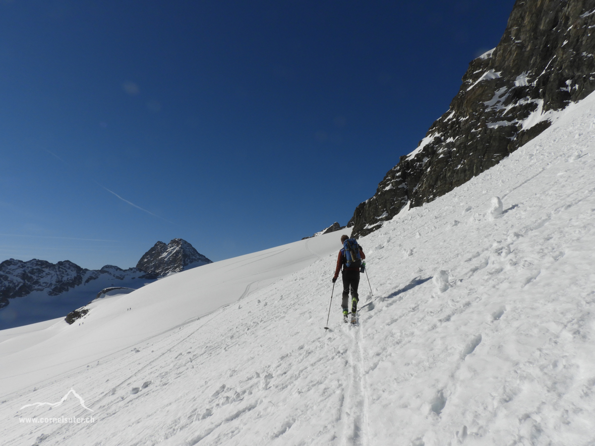 Wir queren hinüber an die Schärhorn Südost Flanke.