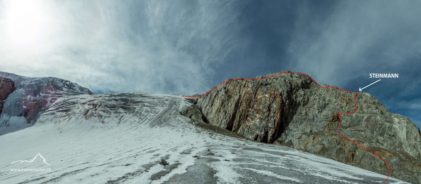 Und hier ca die Route Variante über die Felsen....
