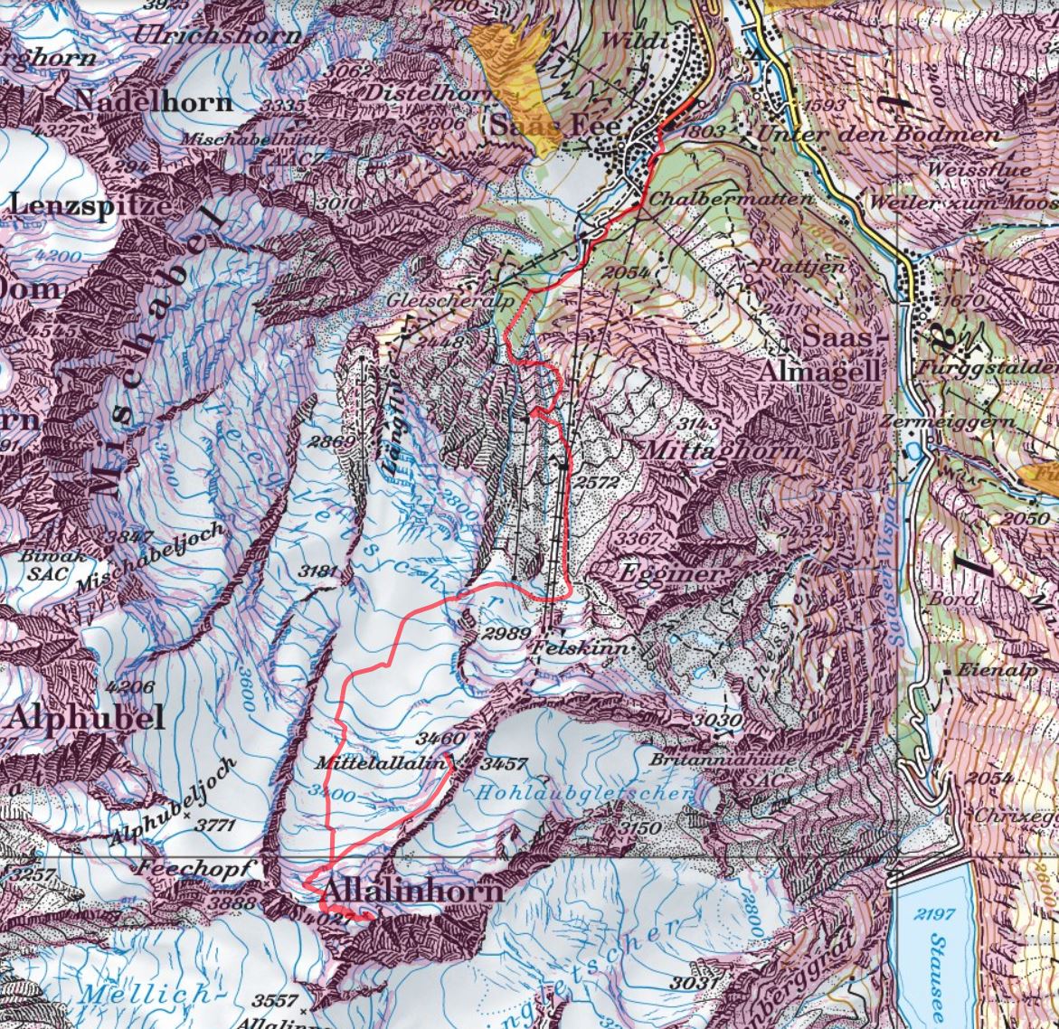 Diese Route wurde am Tourentag mit dem Satmap Active 20  aufgezeichnet und bezieht sich auf die damalige Situation (Wetter, Gelände, Gruppe etc.) 