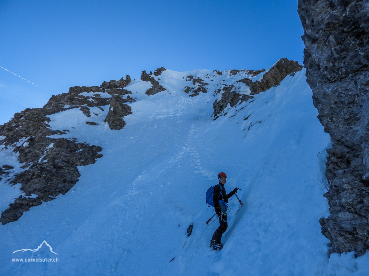 Die kurze Traverse in die Chammliberg Nordwand