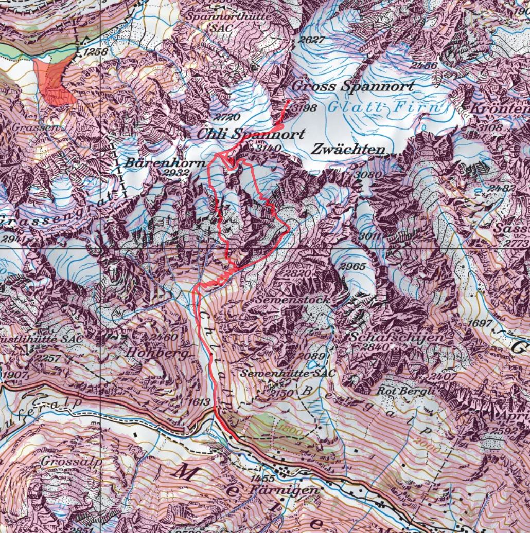 Diese Route wurde am Tourentag mit dem Satmap Active 20  aufgezeichnet und bezieht sich auf die damalige Situation (Wetter, Gelände, Gruppe etc.) 
