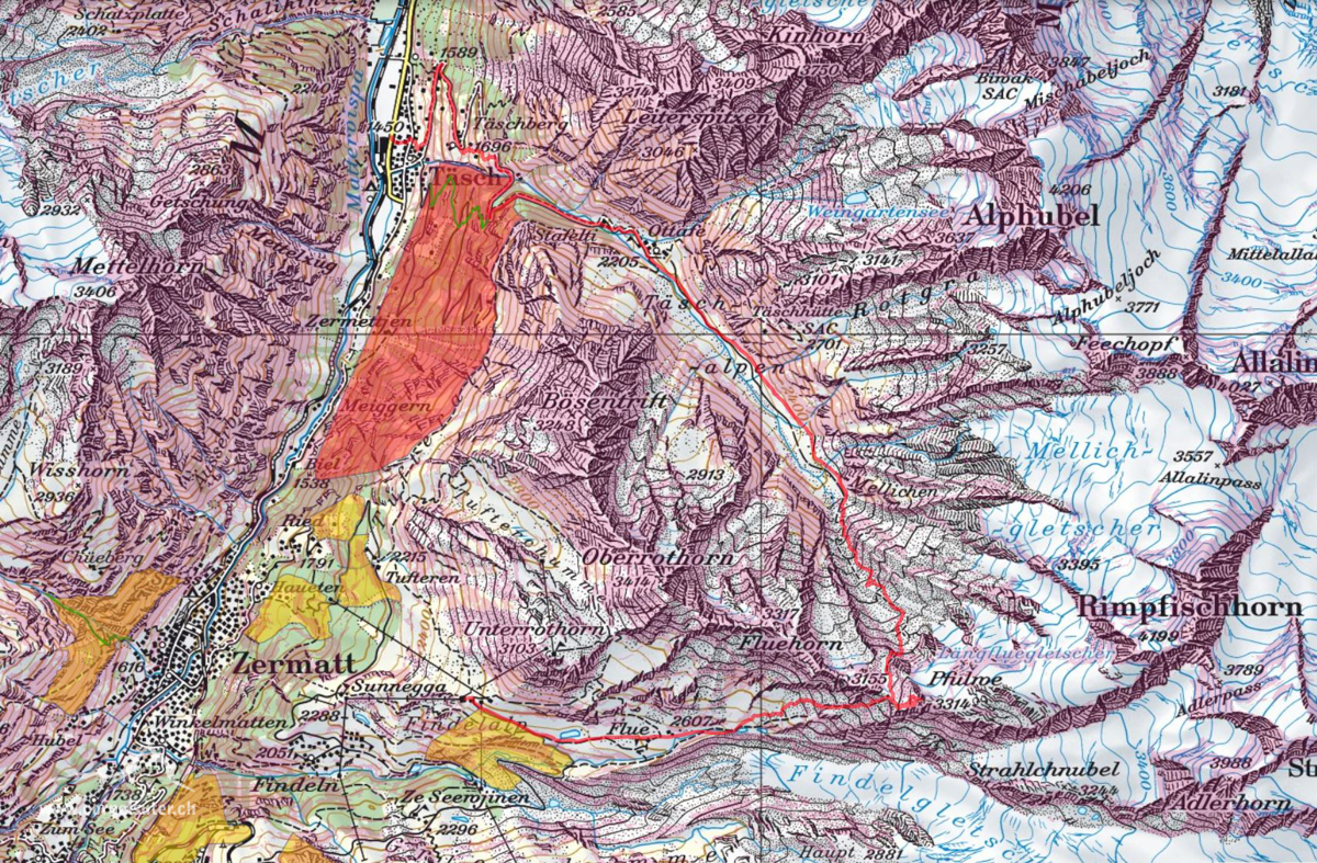 Diese Route wurde am Tourentag mit dem Satmap Active 20  aufgezeichnet und bezieht sich auf die damalige Situation (Wetter, Gelände, Gruppe etc.) 