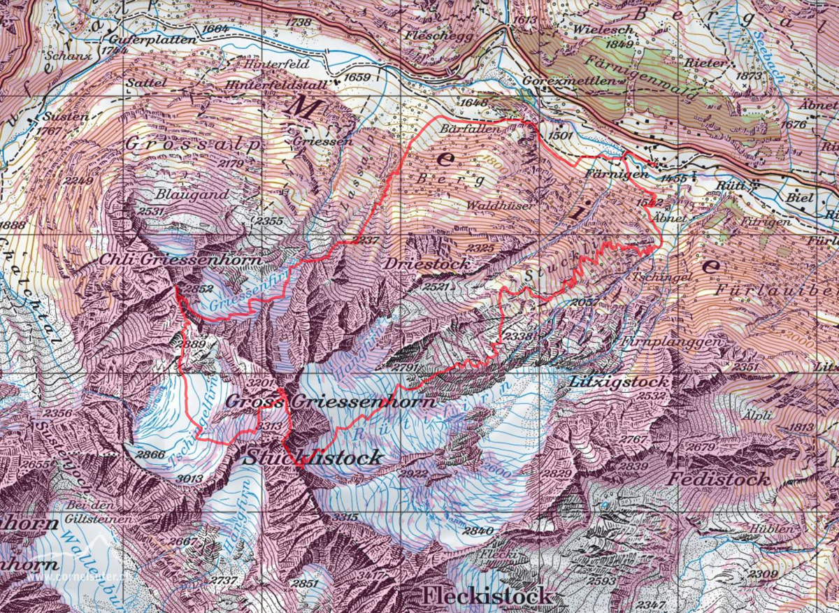 Diese Route wurde am Tourentag mit dem Satmap Active 20  aufgezeichnet und bezieht sich auf die damalige Situation (Wetter, Gelände, Gruppe etc.) 