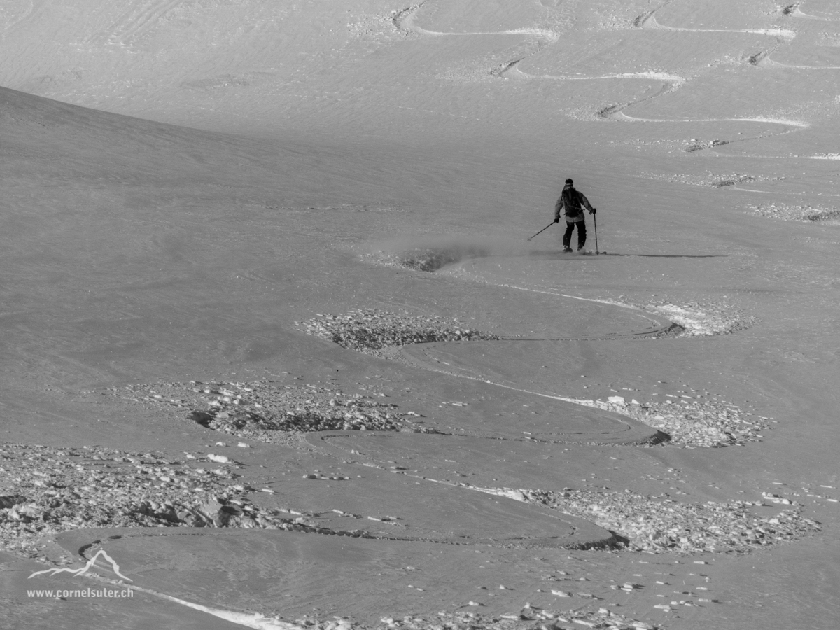 Schönster Pulverschnee hinunter zum Rossfirn.