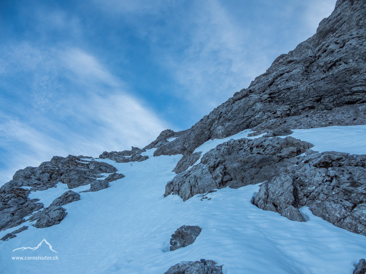 Bereits in der oberen Hälfte der Bös Fulen Nordwand.