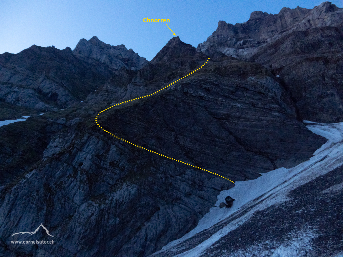 Um 5:15uhr erreichen wir den Chalttäli Schnee und der Einstieg zur Route.