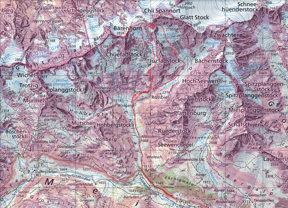 Diese Route wurde am Tourentag mit dem Satmap Active 20  aufgezeichnet und bezieht sich auf die damalige Situation (Wetter, Gelände, Gruppe etc.) 