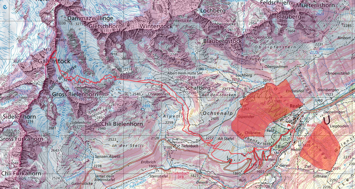 Diese Route wurde am Tourentag mit dem Satmap Active 20  aufgezeichnet und bezieht sich auf die damalige Situation (Wetter, Gelände, Gruppe etc.) 