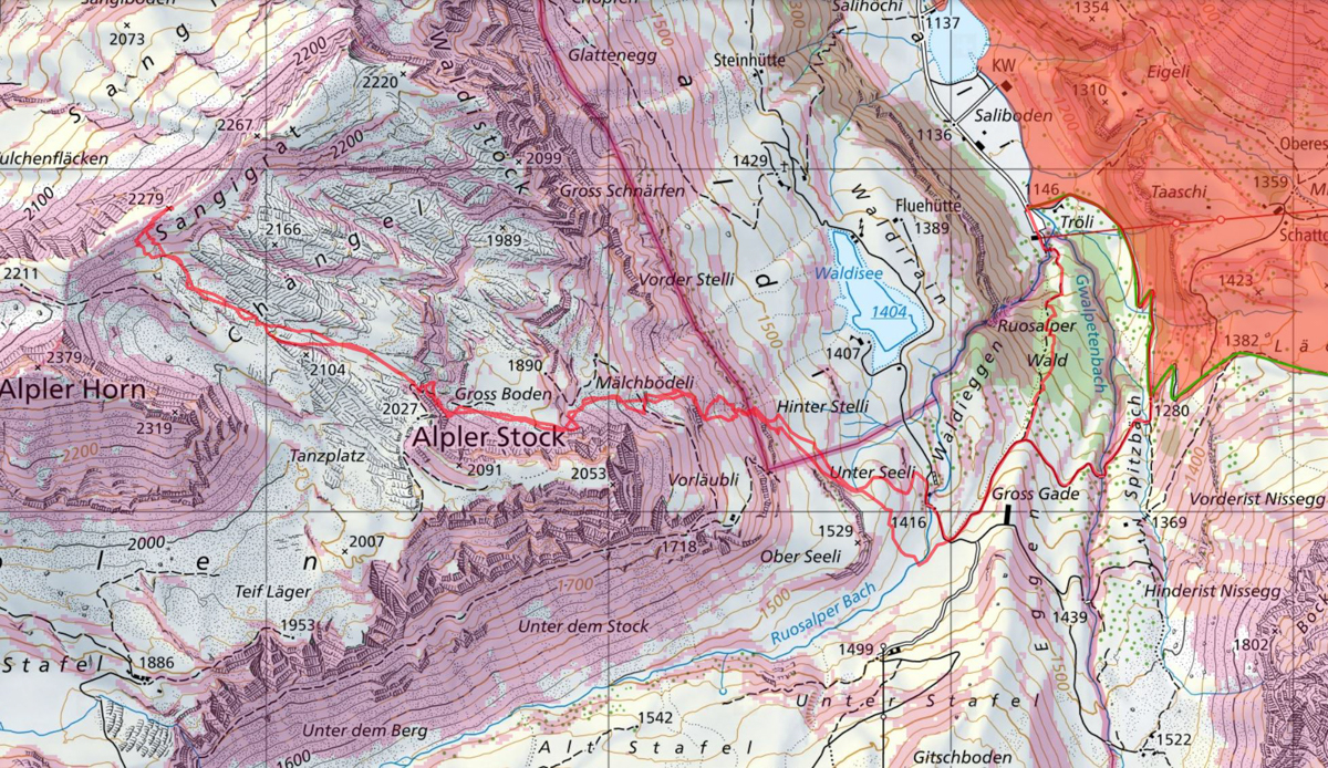 Diese Route wurde am Tourentag mit dem Satmap Active 20  aufgezeichnet und bezieht sich auf die damalige Situation (Wetter, Gelände, Gruppe etc.) 