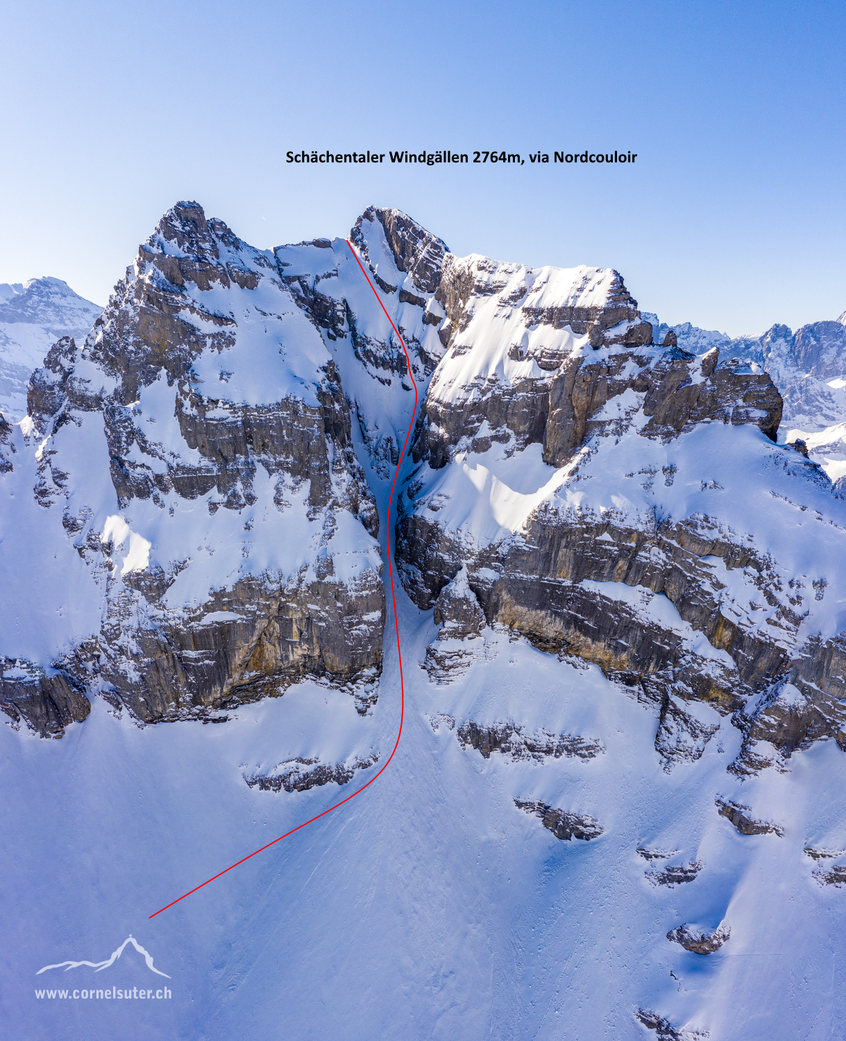 ca der Routenverlauf im Nordcouloir.