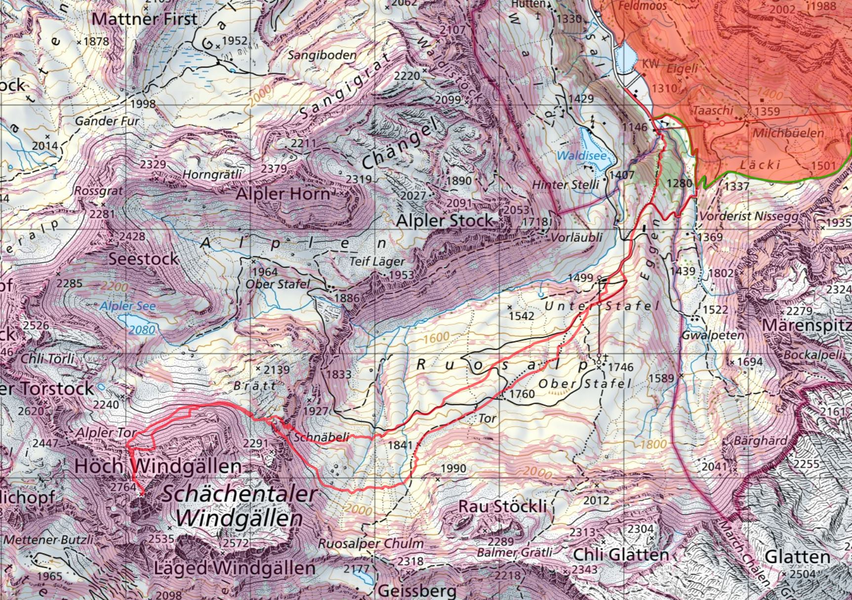 Diese Route wurde am Tourentag mit dem Satmap Active 20  aufgezeichnet und bezieht sich auf die damalige Situation (Wetter, Gelände, Gruppe etc.) 