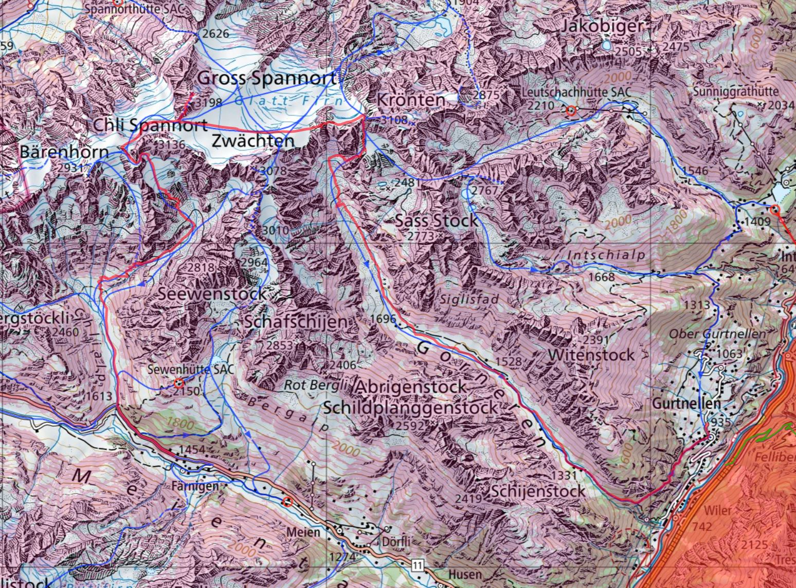 Diese Route wurde am Tourentag mit dem Satmap Active 20  aufgezeichnet und bezieht sich auf die damalige Situation (Wetter, Gelände, Gruppe etc.) 