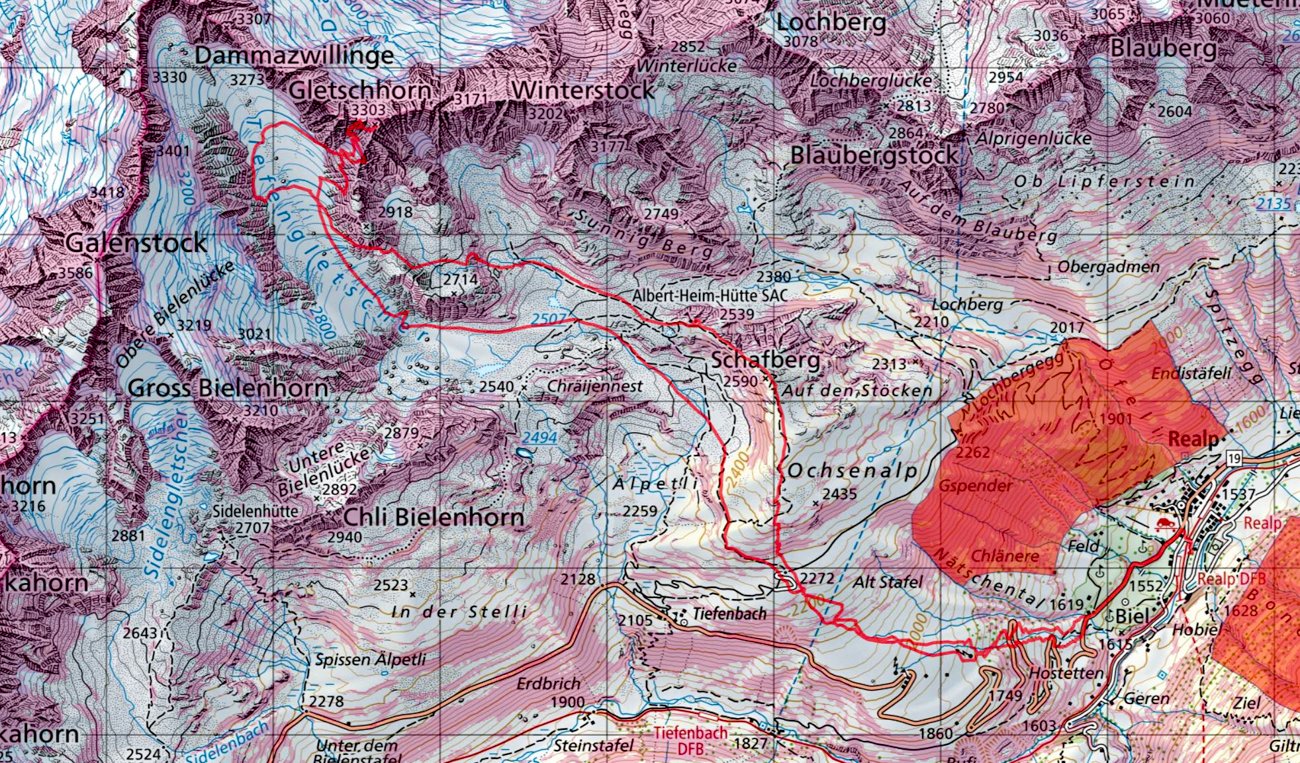 Route wurde am Tourentag mit dem Satmap Active 20  aufgezeichnet und bezieht sich auf die damalige Situation (Wetter, Gelände, Gruppe etc.)