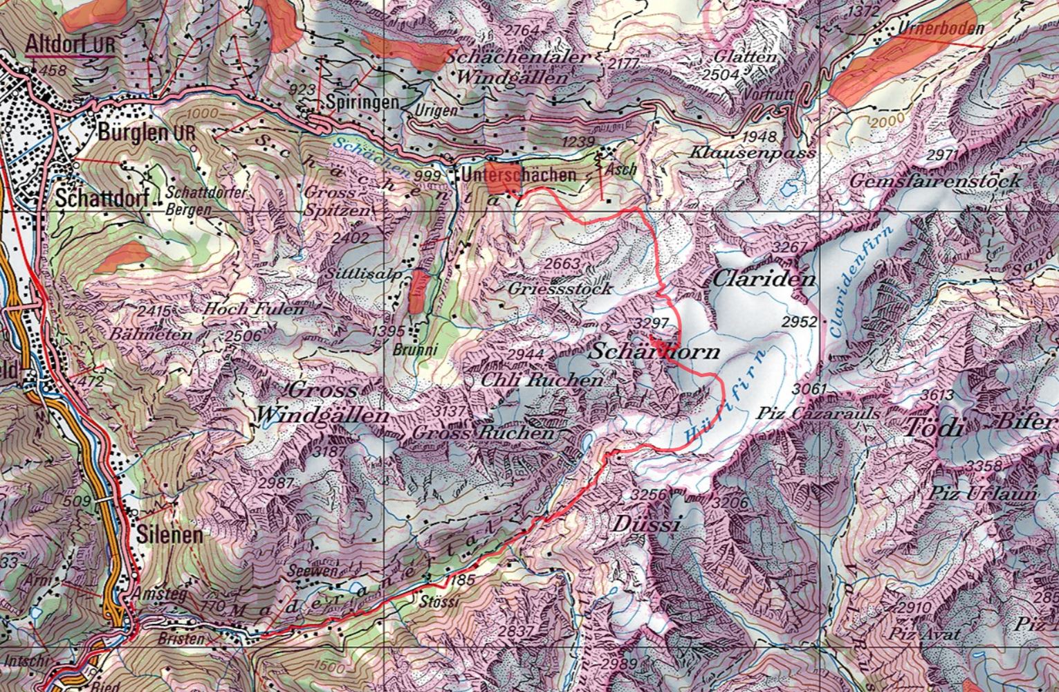 Route wurde am Tourentag mit dem Satmap Active 20  aufgezeichnet und bezieht sich auf die damalige Situation (Wetter, Gelände, Gruppe etc.)
