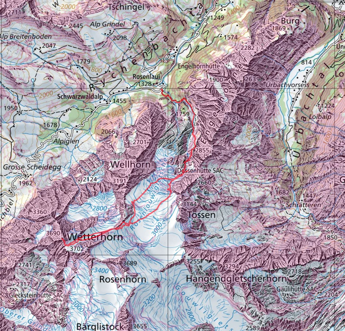 Route wurde am Tourentag mit dem Satmap Active 20  aufgezeichnet und bezieht sich auf die damalige Situation (Wetter, Gelände, Gruppe etc.)